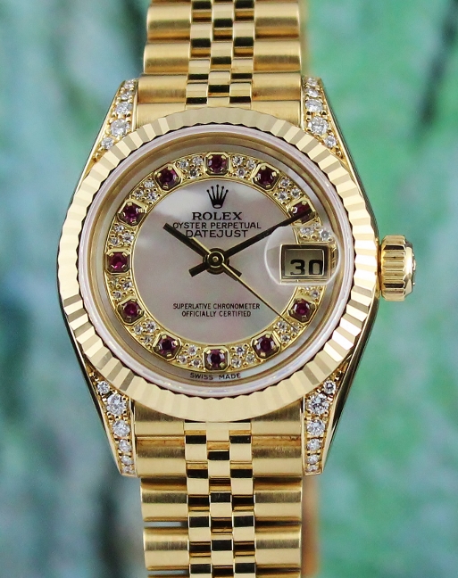 (image for) 100% ORIGINAL ROLEX LADY SIZE 18K YELLOW GOLD OYSTER PERPETUAL DATEJUST / 79238